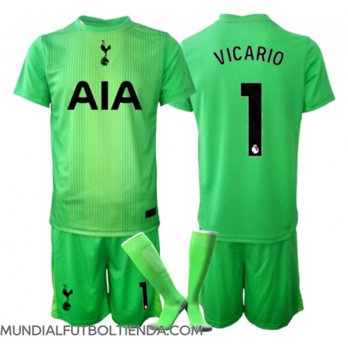 Camiseta Tottenham Hotspur Guglielmo Vicario #1 Portero Primera Equipación Replica 2025-26 para niños mangas cortas (+ Pantalones cortos)